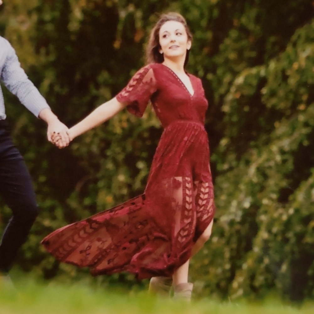 Burgundy Lace Romper Full-Length Dress